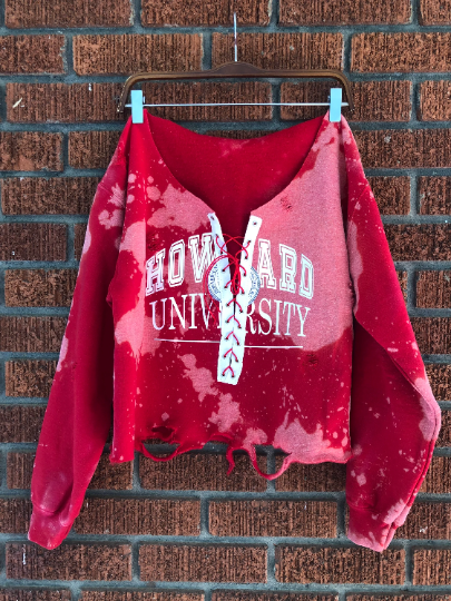 howard university hu 1867 red navy lace up sweater sweatshirt blouse with distress crop