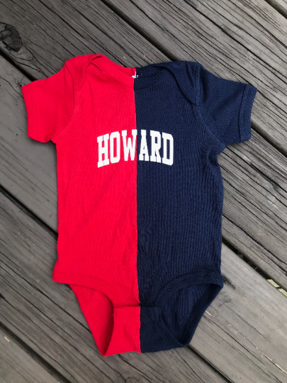 howard baby onesie HU red navy half and half handmade 1867