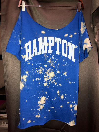 Hampton University Royal Tee T-Shirt HU Handmade Off Shoulder Custom 1868