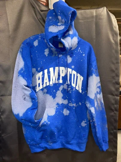 Hampton University Royal Blue White Sweater Hoodie Hand Bleach HU Handmade Vintage Custom 1868