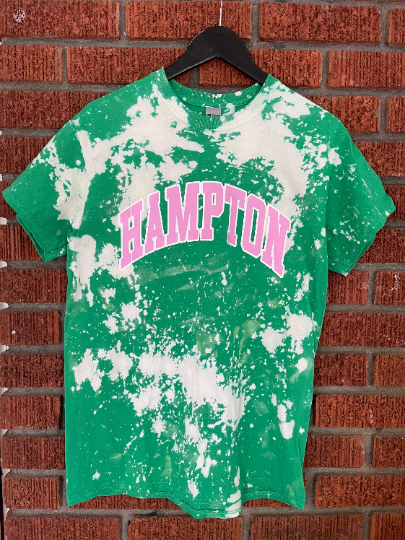 Hampton HU pink and green AKA Alpha Kappa Alpha tee shirt hand bleached handmade t-shirt
