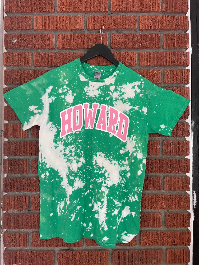Howard HU pink and green AKA Alpha Kappa Alpha tee shirt hand bleached handmade t-shirt