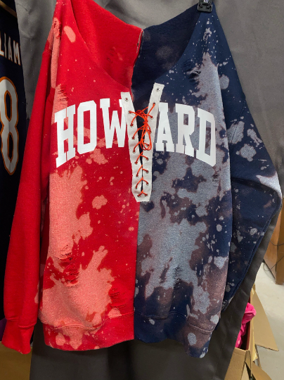 howard university hu 1867 red navy lace up sweater sweatshirt blouse half and half color block