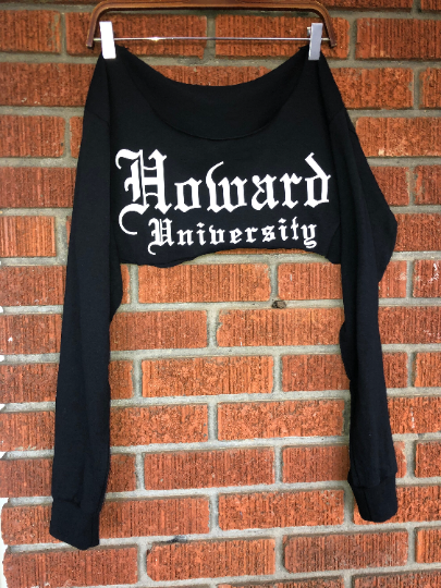 Howard University Black Super Crop or Crew Neck Long Sleeve Black T-Shirt