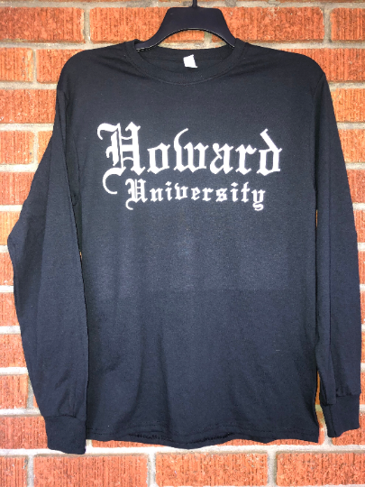 Howard University Black Super Crop or Crew Neck Long Sleeve Black T-Shirt