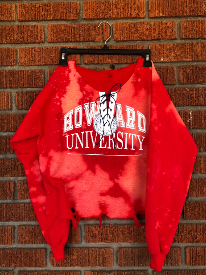 howard university hu 1867 red navy lace up sweater sweatshirt blouse with distress crop youth