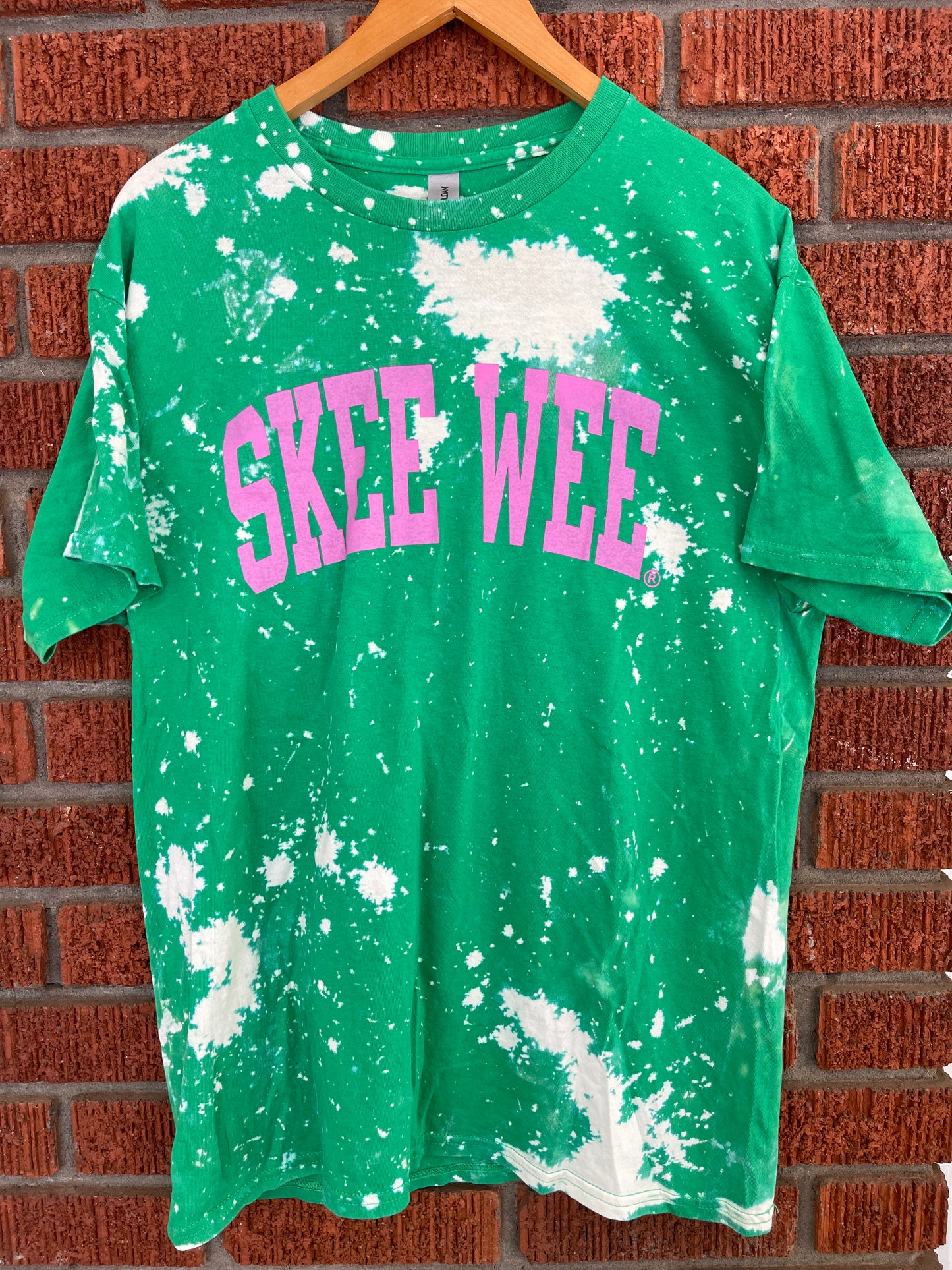 Handmade AKA Skee Wee Pink Green Black Crew Neck T-shirt