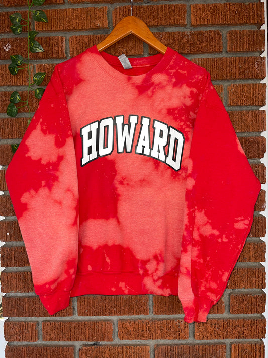 DST Delta Sigma Theta Howard University  HU red black sweater sweatshirt handmade hand bleached tie dye