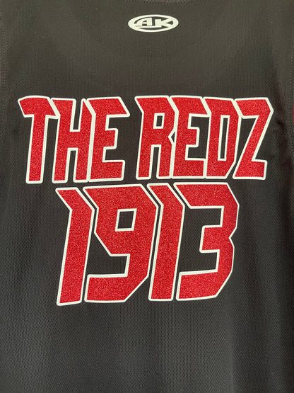 The DST Oo-Oop The Redz 1913 Black Red Glitter Jersey Top