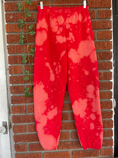 Handmade Drawstring Cuffed Bleached Classic Style Sweat Pants - Red