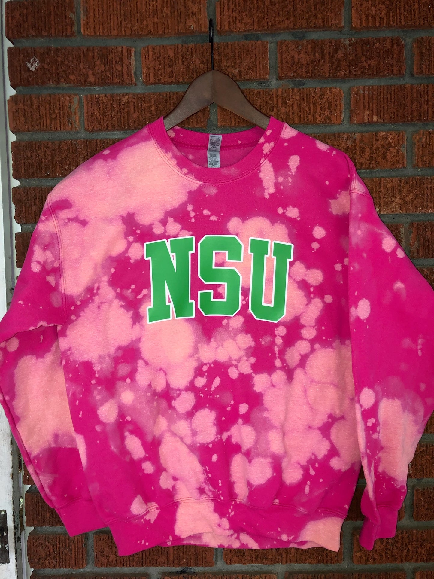 Norfolk NSU pink and green AKA Alpha Kappa Alpha Sweatshirt hand bleached handmade sweater
