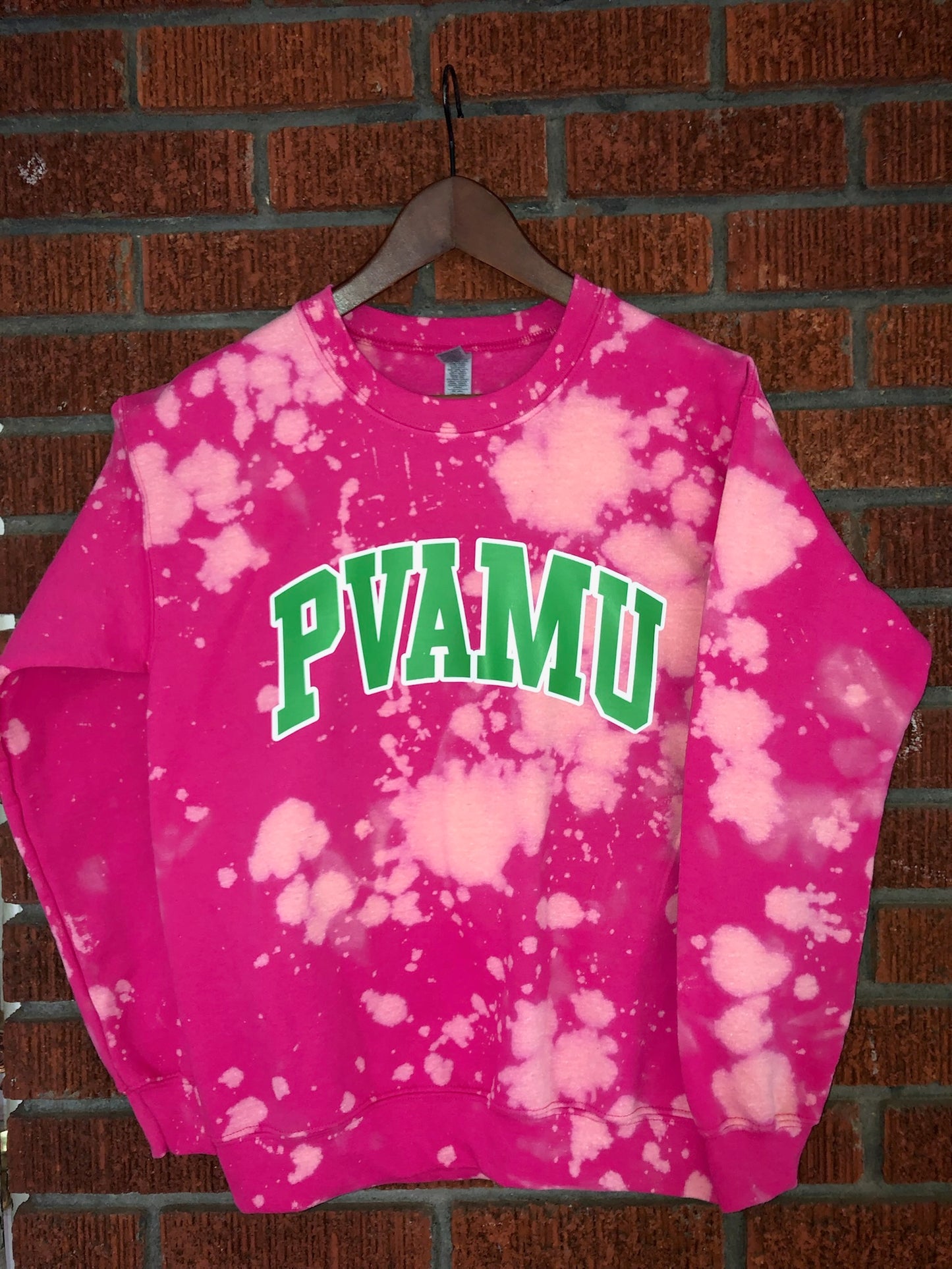 PVAMU prairie view pink and green AKA Alpha Kappa Alpha Sweatshirt hand bleached handmade sweater