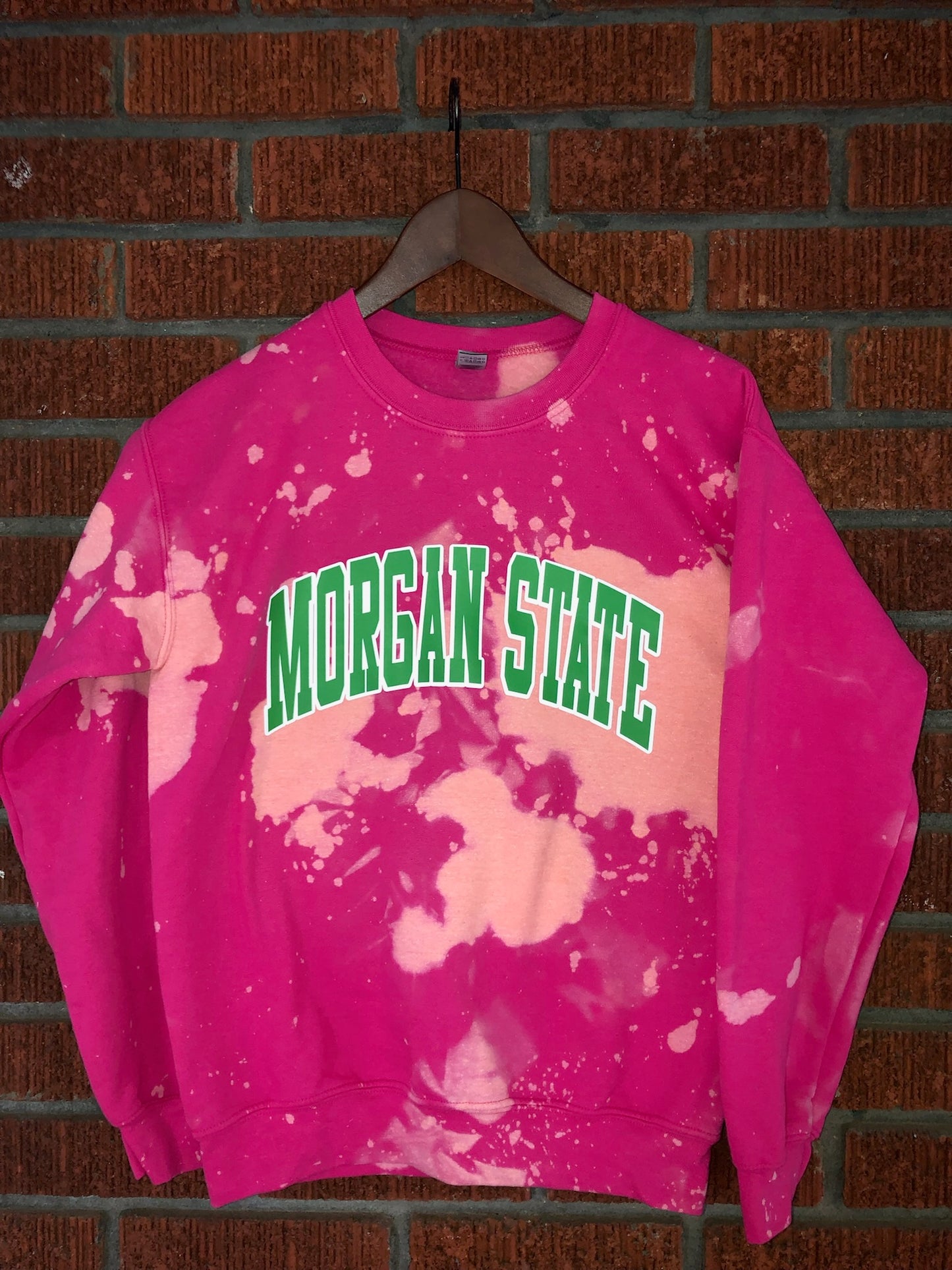 Morgan State pink and green AKA Alpha Kappa Alpha Sweatshirt hand bleached handmade sweater