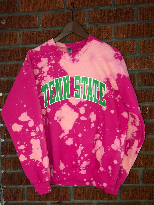 Tenn State TSU Tennessee state pink and green AKA Alpha Kappa Alpha Sweatshirt hand bleached handmade sweater