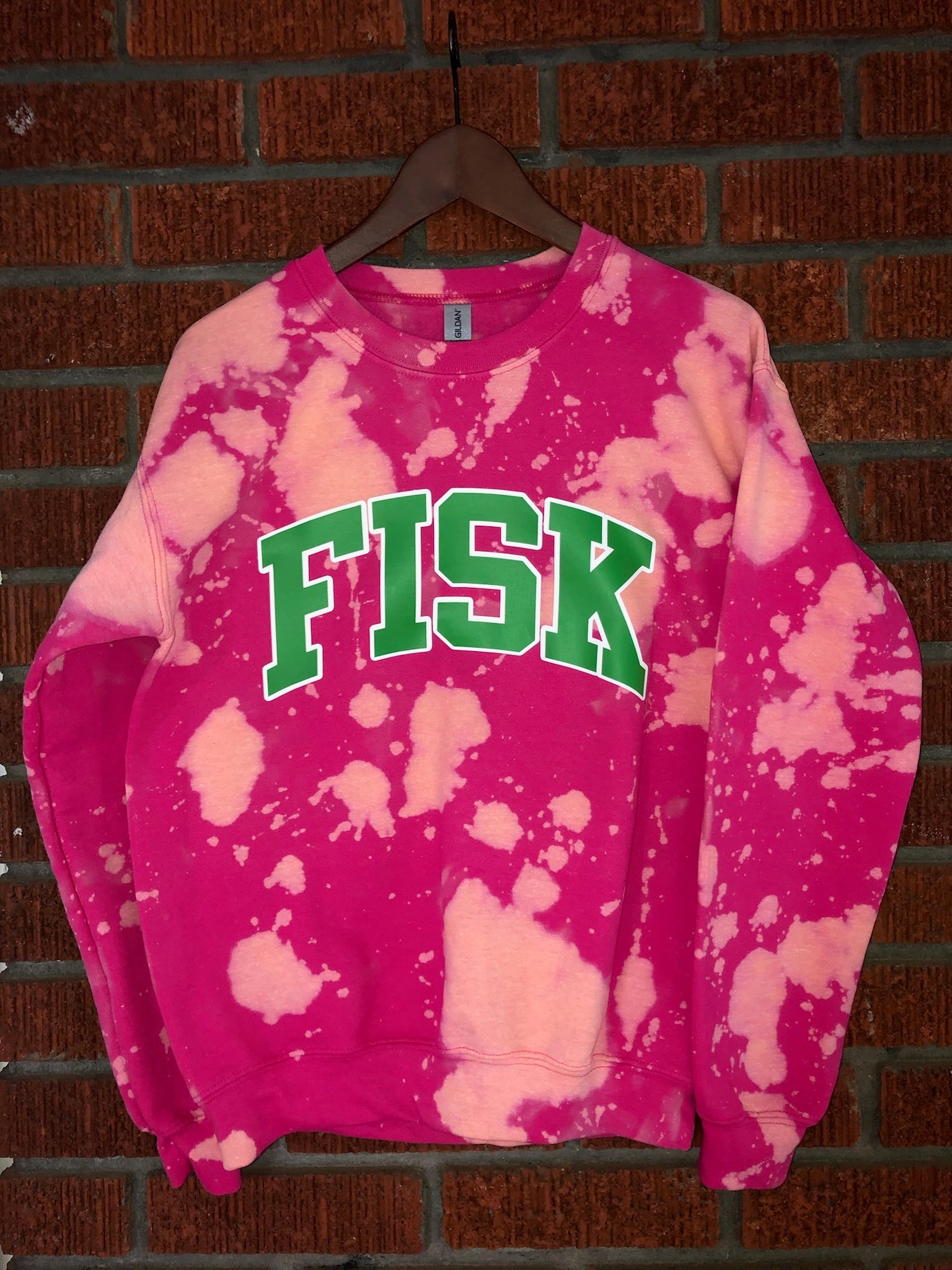 FISK pink and green AKA Alpha Kappa Alpha Sweatshirt hand bleached handmade