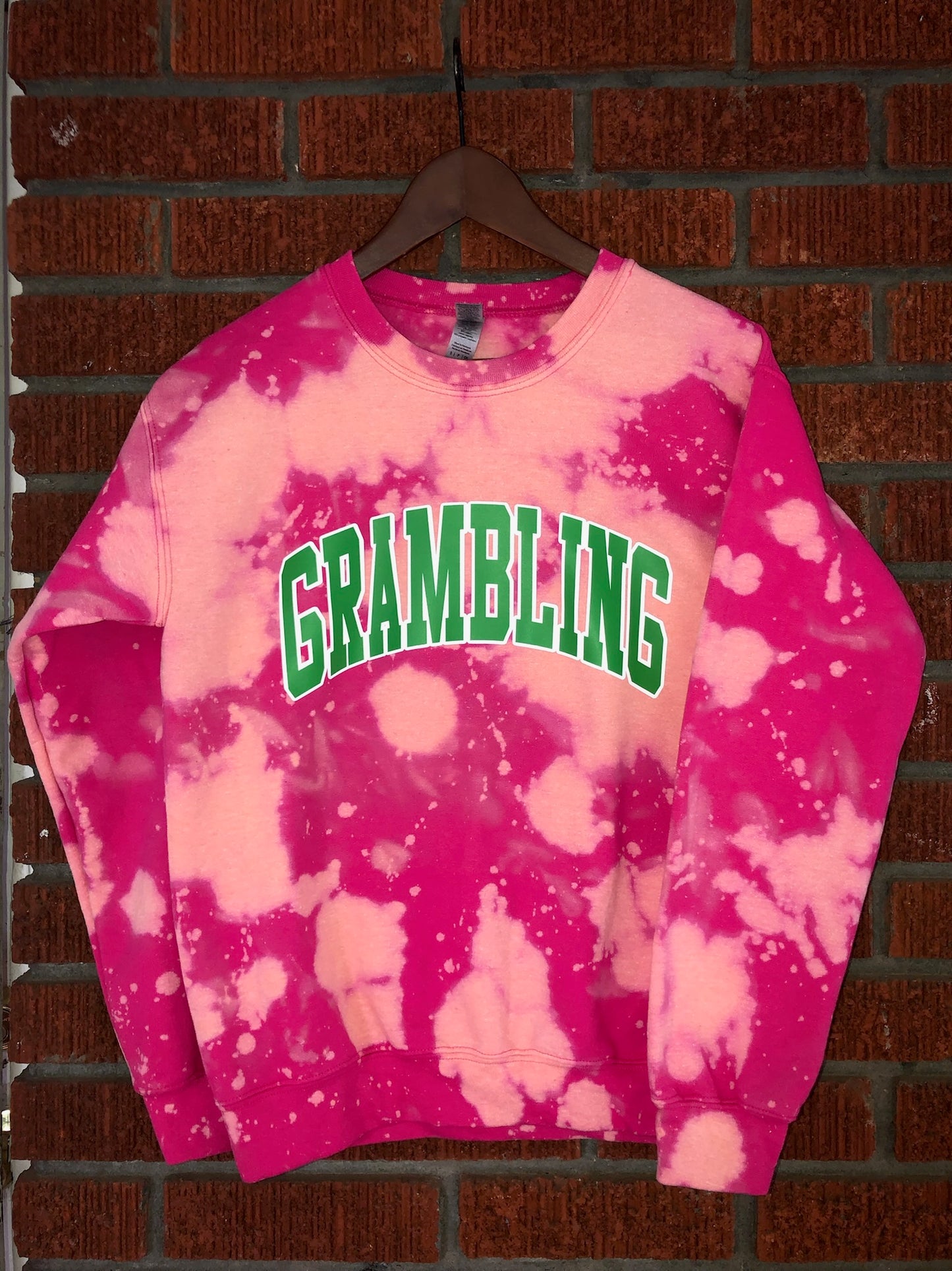 Grambling pink and green AKA Alpha Kappa Alpha Sweatshirt hand bleached handmade sweater