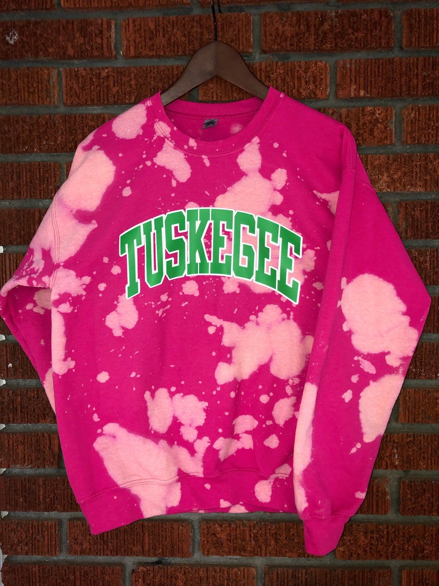 Tuskegee pink and green AKA Alpha Kappa Alpha Sweatshirt hand bleached handmade sweater