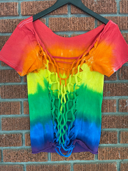 Handmade Clark Atlanta Pride Ombre Rainbow Short Sleeve Crew Fringe or Spider Web Back Design Summer T-Shirt