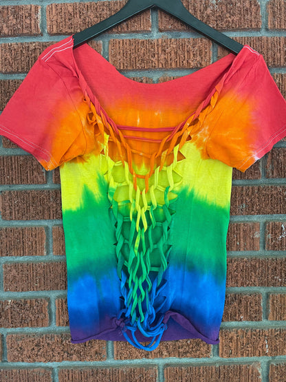 Handmade NCAT Aggie NC A&T Pride Ombre Rainbow Short Sleeve Crew Fringe or Spider Web Back Design Summer T-Shirt