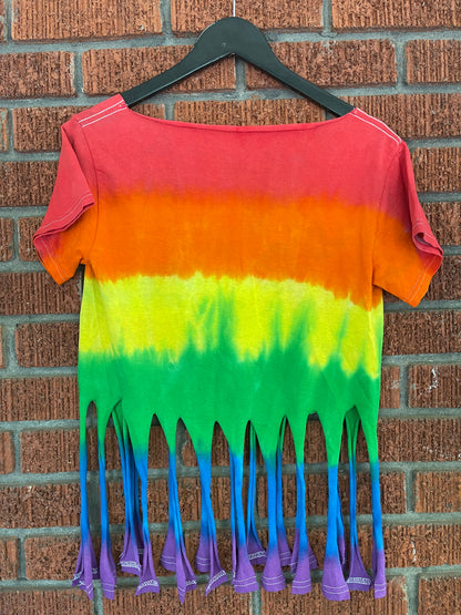 Handmade Hampton Pride Ombre Rainbow Short Sleeve Crew Fringe or Spider Web Back Design Summer T-Shirt