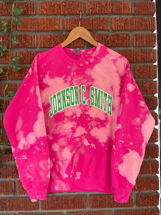 Johnson C Smith JCSU pink and green AKA Alpha Kappa Alpha Sweatshirt hand bleached handmade sweater