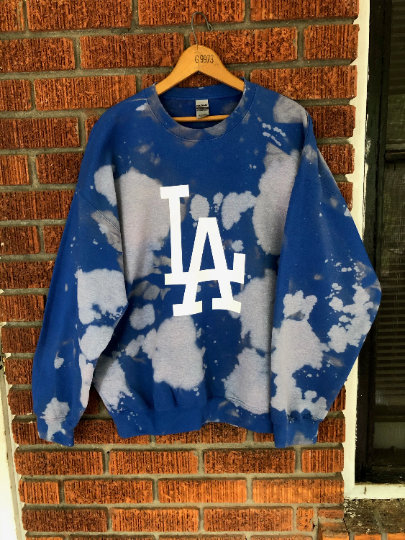 Handmade Los Angeles LA Dodgers Royal Blue or Navy  Hand Bleached Unisex Crewneck Sweatshirt