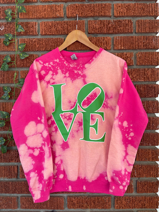 LOVE philly pink and green AKA Alpha Kappa Alpha Sweatshirt hand bleached handmade sweater 