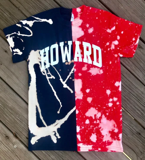 Howard University HU 1867 half and half color block tee shirt t-shirt handmade hand bleached tie dye