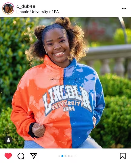 Handmade Lincoln University Orange Blue Bleached Half and Half Unisex Hoodie with Pockets