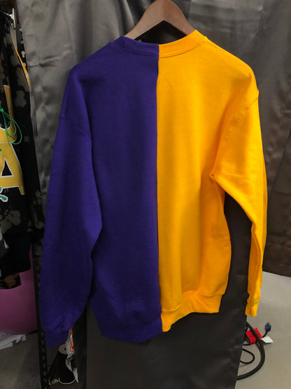 Handmade Louisiana State Engineer Purple Gold Half and Half Crewneck Sweater or Hoodie