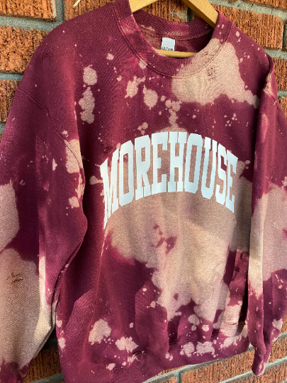 Handmade Morehouse College Maroon White Hand Bleached Crewneck Sweatshirt
