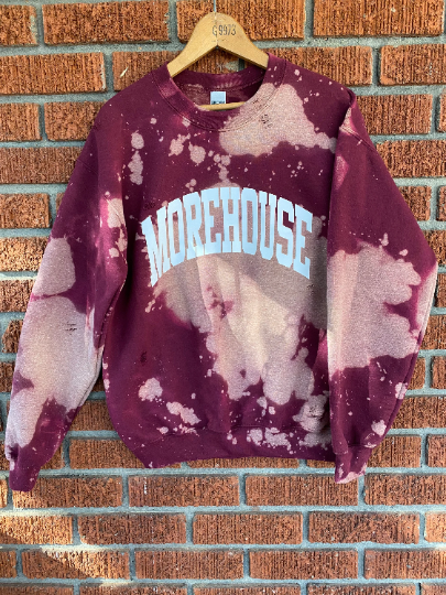 Handmade Morehouse College Maroon White Hand Bleached Crewneck Sweatshirt