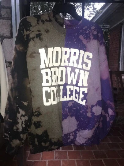 Handmade Morris Brown Purple Black Half and Half Hand Bleached Crew Neck Unisex Sweatshirt