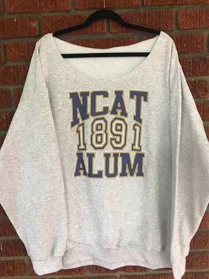 Handmade NCAT Imani NC A&T Ash Grey Off Shoulder Lightweight Sweatshirt