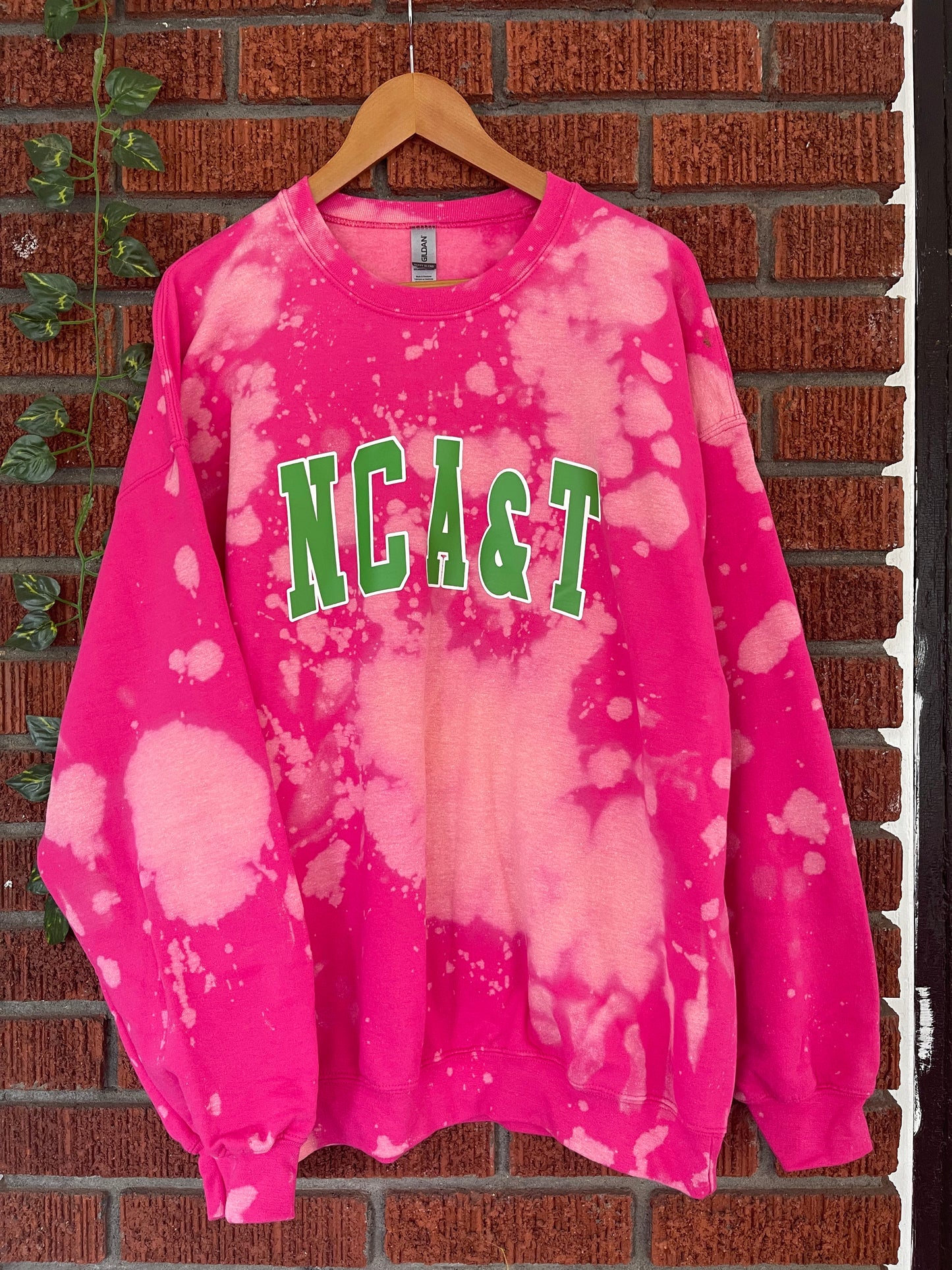 NCAT NCA&T Aggie pink and green AKA Alpha Kappa Alpha Sweatshirt hand bleached handmade sweater