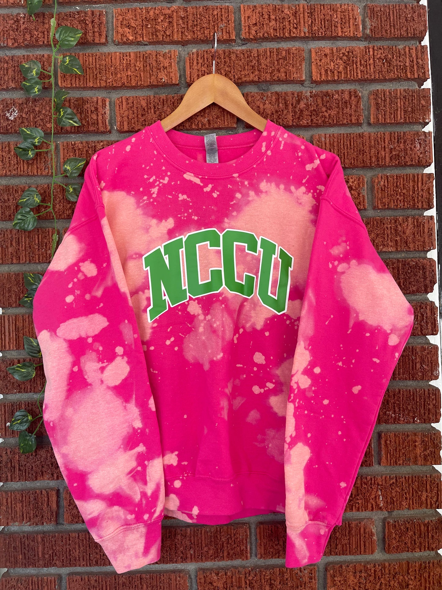 NCCU North Carolina Central pink and green AKA Alpha Kappa Alpha Sweatshirt hand bleached handmade sweater