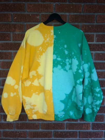 Handmade Norfolk State University NSU Green Gold Bleached Half and Half Unisex Crew Sweatshirt