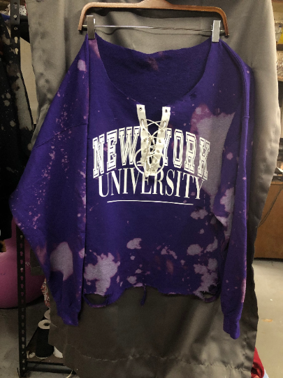 Handmade New York University Lace Up Purple Bleached Sweatshirt