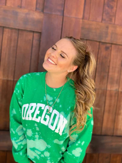 Handmade University of Oregon Green Hand Bleached Crew Neck