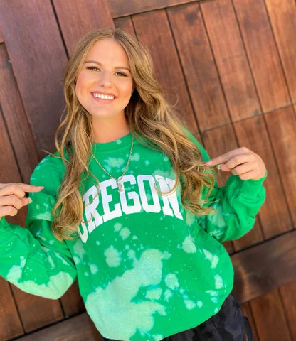 Handmade University of Oregon Green Hand Bleached Crew Neck Sweatshirt