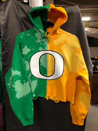 Handmade University of Oregon Green Gold Bleached Half and Half Unisex Hoodie