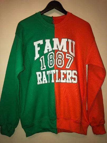 Handmade FAMU 1887 Rattlers Orange True Green Half & Half Unisex Sweatshirt