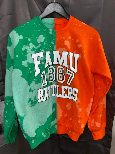 Handmade FAMU 1887 Rattlers Orange True Green Half & Half Unisex Sweatshirt