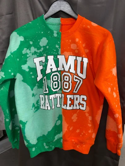 Handmade FAMU 1887 Rattlers Orange True Green Half & Half Unisex Sweatshirt