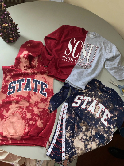 Handmade South Carolina State University Garnet Navy or Garnet Grey Hand Bleached Unisex Half and Half Crew Sweatshirt