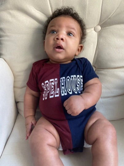 Handmade Spelhouse Baby Half and Half Maroon Navy Rib Onesie Bodysuit