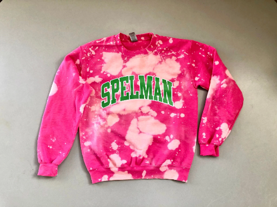 Spelman pink and green AKA Alpha Kappa Alpha Sweatshirt hand bleached handmade sweater