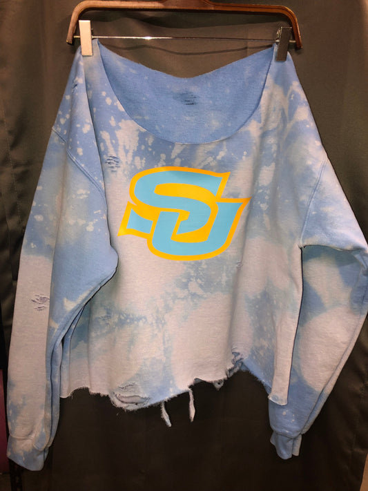 Handmade Southern University Light Blue Hand Bleached Fleece Sweatshirt