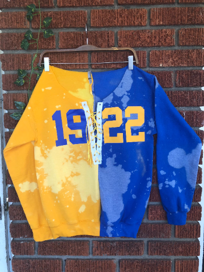 Handmade SGRho 1922 Lace-Up Hand Bleached Crop or Full length Half and Half Sweatshirt