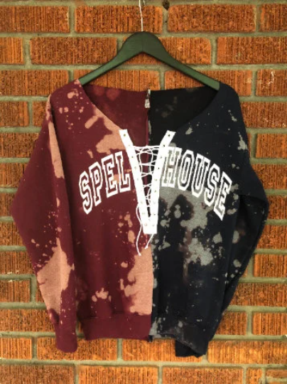 Handmade Spelhouse Lace-Up Hand Bleached Crop or Full length Sweatshirt